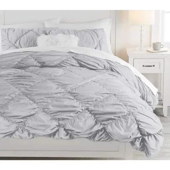 Pottery Barn Teen Organic Ruched Diamond Duvet Cover Light Gray Twin/Twin XL New - Picture 5 of 7